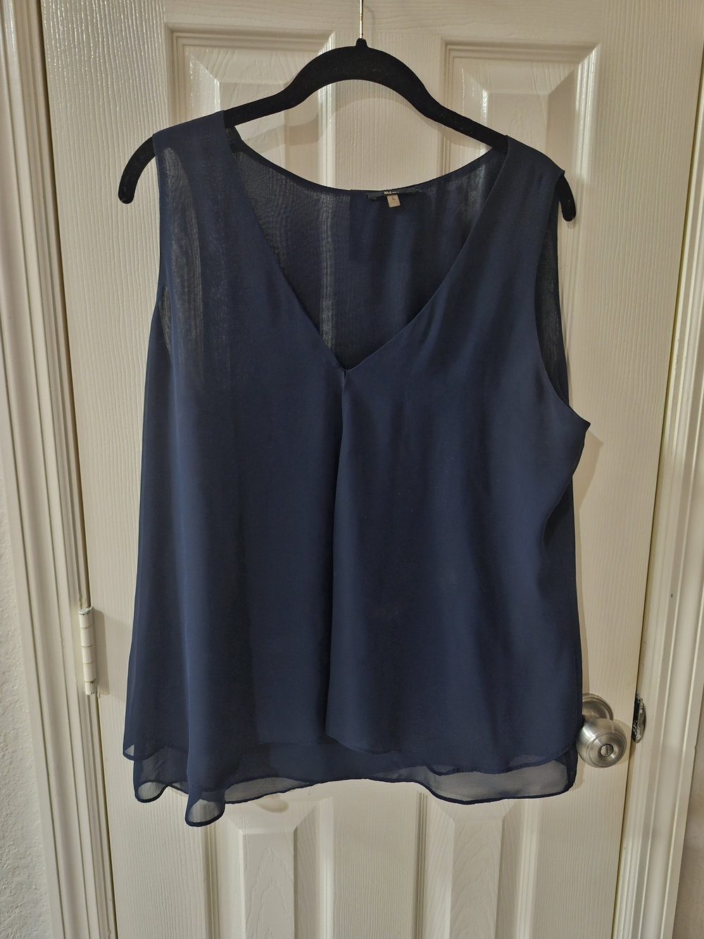 Milano Navy Layered Chiffon V-Neck Tank